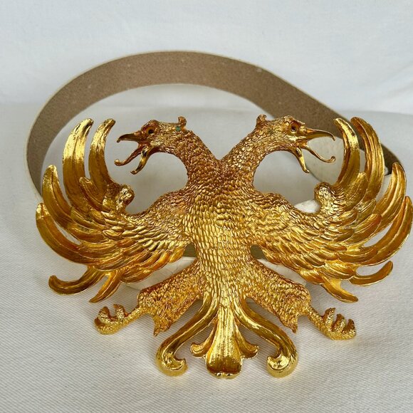 CHRISTOPHER ROSS EAGLES BELT BUCKLE GOLD PLATE SIGNED 1983 THUMB PRINT 9" × 5.5" - Picture 3 of 8